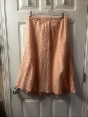 Flax Peach A-Line Linen Skirt small slit on right front side
